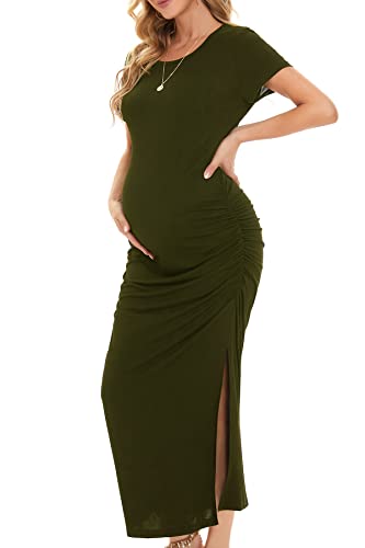 Smallshow Damen Lang Split Umstandskleid Sommer Kurzarm Umstandsmode Army Green M Smallshow Damen Lang Split Umstandskleid Sommer Kurzarm Umstandsmode Army Green M von Smallshow