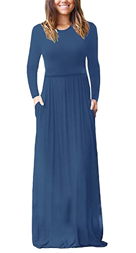 Smallshow Damen Maxi-Kleid mit langen Ärmeln für Schwangerschaft und Stillen - Blau - Mittel von Smallshow