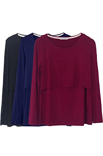 Smallshow Damen Modal Still-Top Langarm Shirts zum Stillen 3er Pack - - Klein von Smallshow