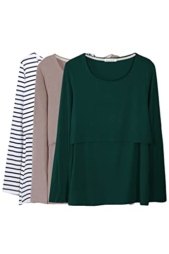 Smallshow Damen Modal Stilltops Langarm Shirts zum Stillen 3er Pack - - Groß von Smallshow
