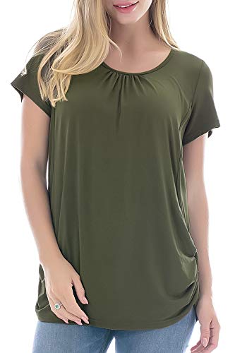 Smallshow Damen Mutterschaft Stilltop Kurzarm Umstandstop Umstandsmode Schwangerschaft Stillshirt Army Green Large von Smallshow