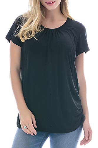 Smallshow Damen Mutterschaft Stilltop Kurzarm Umstandstop Umstandsmode Schwangerschaft Stillshirt Black Large von Smallshow