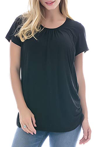 Smallshow Damen Mutterschaft Stilltop Kurzarm Umstandstop Umstandsmode Schwangerschaft Stillshirt Black XX-Large von Smallshow