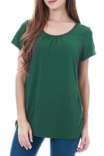 Smallshow Damen Mutterschaft Stilltop Kurzarm Umstandstop Umstandsmode Schwangerschaft Stillshirt Deep Green Medium von Smallshow