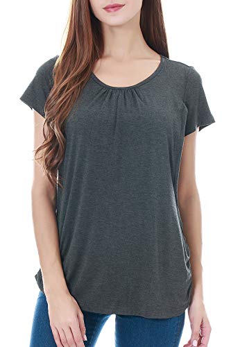 Smallshow Damen Mutterschaft Stilltop Kurzarm Umstandstop Umstandsmode Schwangerschaft Stillshirt Dim Grey Large von Smallshow