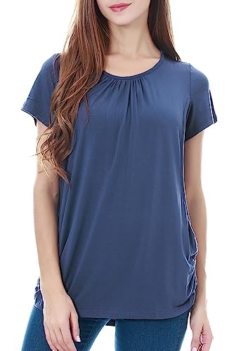 Smallshow Damen Mutterschaft Stilltop Kurzarm Umstandstop Umstandsmode Schwangerschaft Stillshirt Dusty Blue Large von Smallshow