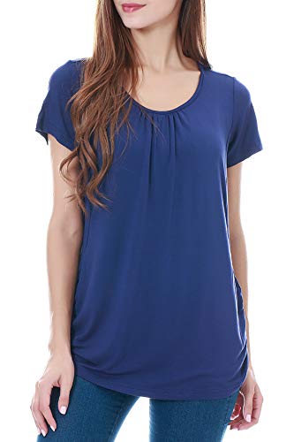 Smallshow Damen Mutterschaft Stilltop Kurzarm Umstandstop Umstandsmode Schwangerschaft Stillshirt Navy Small von Smallshow