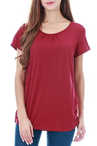 Smallshow Damen Mutterschaft Stilltop Kurzarm Umstandstop Umstandsmode Schwangerschaft Stillshirt Wine Medium von Smallshow