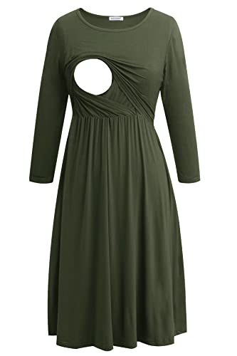 Smallshow Damen Schwangerschaftskleid Umstandsmode Kleide Umstandskleide Stillkleide Army Green L von Smallshow