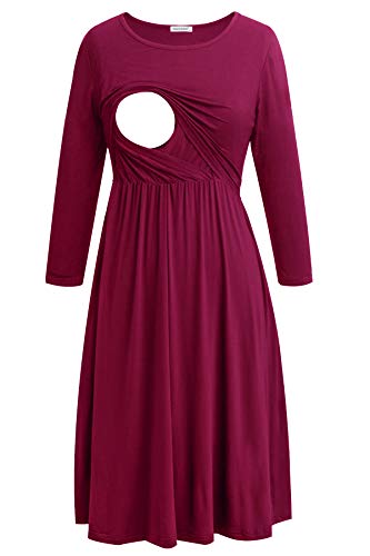 Smallshow Damen Schwangerschaftskleid Umstandsmode Kleide Umstandskleide Stillkleide Burgundy L Smallshow Damen Schwangerschaftskleid Umstandsmode Kleide Umstandskleide Stillkleide Burgundy L von Smallshow