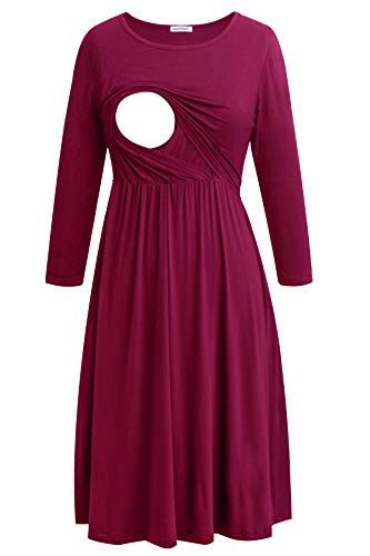 Smallshow Damen Schwangerschaftskleid Umstandsmode Kleide Umstandskleide Stillkleide Burgundy XL von Smallshow