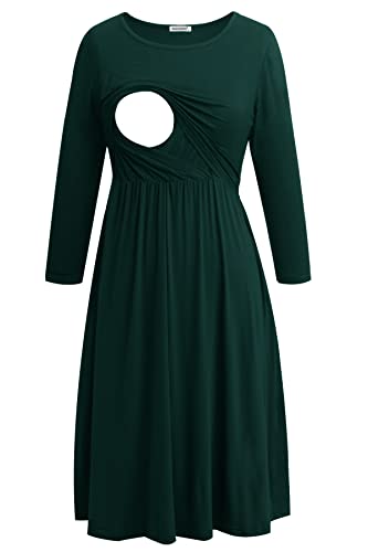 Smallshow Damen Schwangerschaftskleid Umstandsmode Kleide Umstandskleide Stillkleide Deep Green L von Smallshow