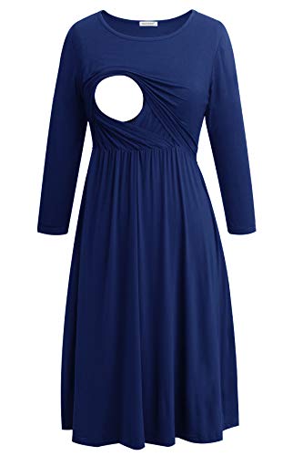 Smallshow Damen Schwangerschaftskleid Umstandsmode Kleide Umstandskleide Stillkleide Navy L von Smallshow