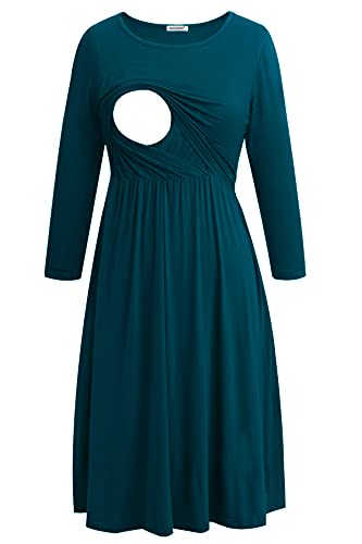 Smallshow Damen Schwangerschaftskleid Umstandsmode Kleide Umstandskleide Stillkleide Teal L von Smallshow