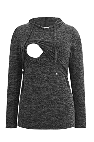 Smallshow Damen Still-Tops Sweatshirt Langarm Stillen Shirt Hoodie, Grau / Schwarz, Groß von Smallshow