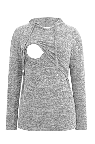 Smallshow Damen Still-Tops Sweatshirt Langarm Stillen Shirt Hoodie, hellgrau, Groß von Smallshow