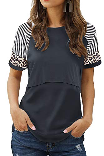 Smallshow Damen Stillshirt Kurzarm Umstandsmode Tshirt Still Nursing Tops Sommer,Dark Grey,XL von Smallshow