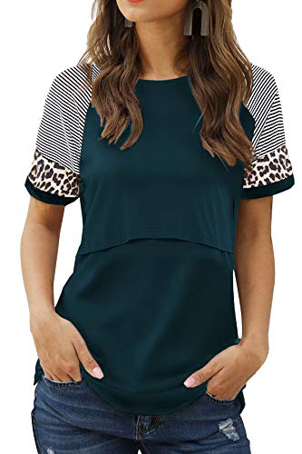 Smallshow Damen Stillshirt Kurzarm Umstandsmode Tshirt Still Nursing Tops Sommer,Teal,S von Smallshow