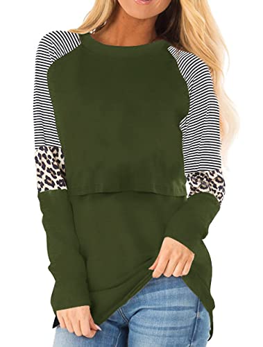 Smallshow Damen Stillshirt Langarm O-Neck Umstandsmode Tshirt Still Nursing Tops,Army Green,L von Smallshow