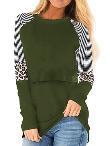Smallshow Damen Stillshirt Langarm O-Neck Umstandsmode Tshirt Still Nursing Tops,Army Green,S von Smallshow