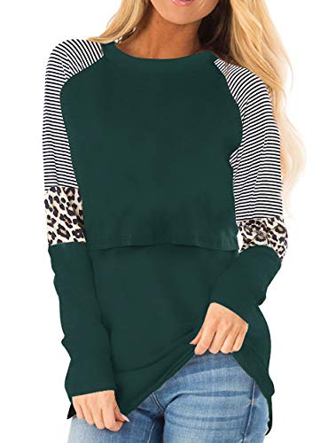 Smallshow Damen Stillshirt Langarm O-Neck Umstandsmode Tshirt Still Nursing Tops,Deep Green,S von Smallshow