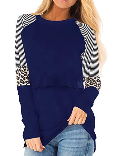 Smallshow Damen Stillshirt Langarm O-Neck Umstandsmode Tshirt Still Nursing Tops,Navy,L von Smallshow