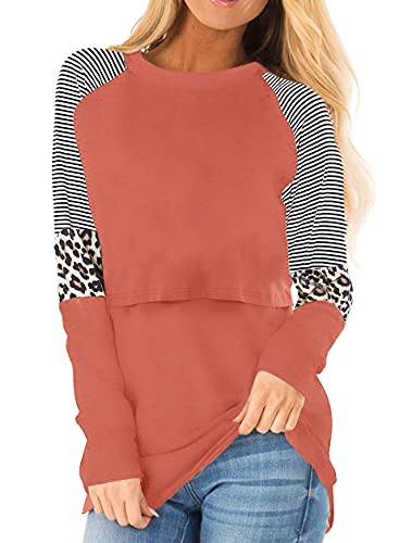 Smallshow Damen Stillshirt Langarm O-Neck Umstandsmode Tshirt Still Nursing Tops,Orange,L von Smallshow