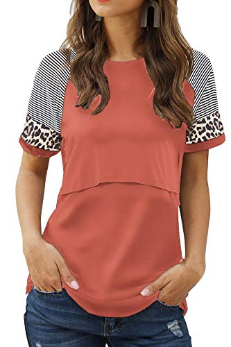 Smallshow Damen Stillshirt Kurzarm Umstandsmode Tshirt Still Nursing Tops Sommer,Orange,S von Smallshow