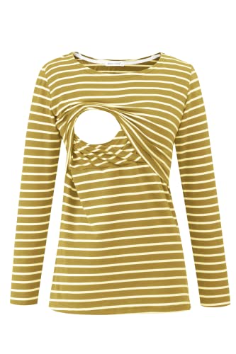 Smallshow Damen Stillshirt Umstandsmode T-Shirt Umstandstop Umstandsshirt Schwangerschaft Kleidung Stilltop Langarmshirt Yellow Stripe L von Smallshow