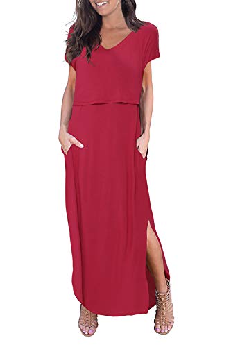 Smallshow Damen Umstands-Kleid Split Langes Kleid zum Stillen - Rot - Mittel von Smallshow