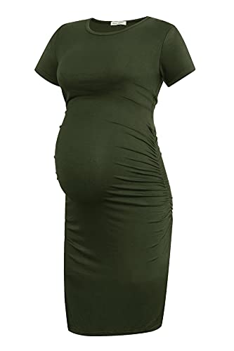 Smallshow Damen Umstandskleid Kurzarm Umstandsmode Kleid Sommer,Army Green,S von Smallshow