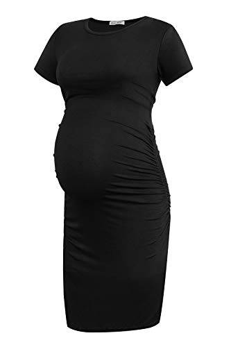 Smallshow Damen Umstandskleid Kurzarm Umstandsmode Kleid Sommer,Black,L von Smallshow