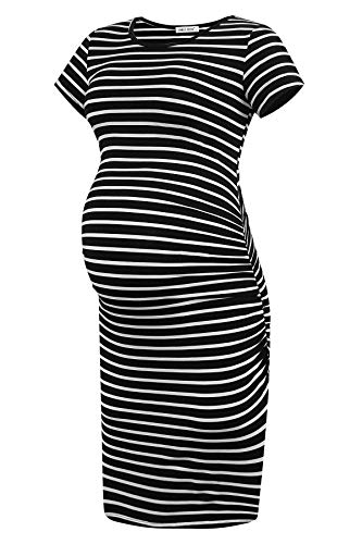 Smallshow Damen Umstandskleid Kurzarm Umstandsmode Kleid Sommer,Black Stripe,M von Smallshow