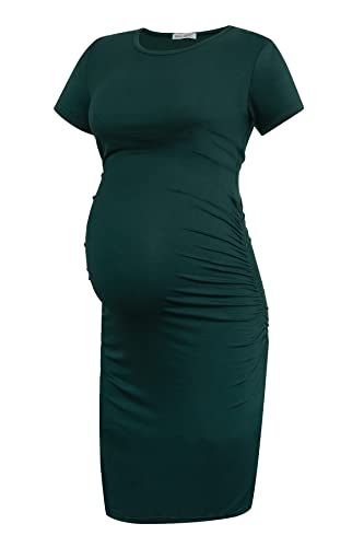 Smallshow Damen Umstandskleid Kurzarm Umstandsmode Kleid Sommer,Deep Green,L von Smallshow