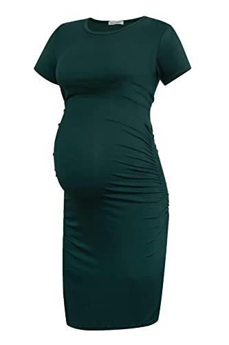 Smallshow Damen Umstandskleid Kurzarm Umstandsmode Kleid Sommer,Deep Green,XL von Smallshow