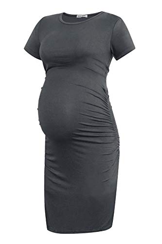 Smallshow Damen Umstandskleid Kurzarm Umstandsmode Kleid Sommer,Deep Grey,L von Smallshow