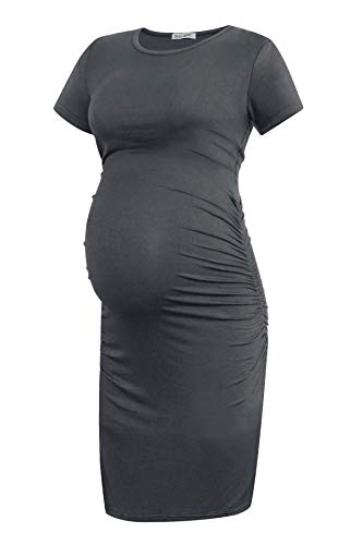 Smallshow Damen Umstandskleid Kurzarm Umstandsmode Kleid Sommer,Deep Grey,XL von Smallshow