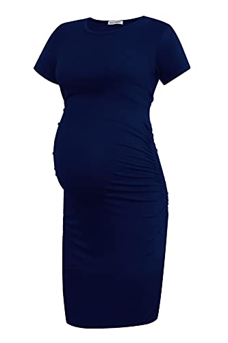 Smallshow Damen Umstandskleid Kurzarm Umstandsmode Kleid Sommer,Navy,M von Smallshow