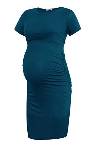 Smallshow Damen Umstandskleid Kurzarm Umstandsmode Kleid Sommer,Teal,L von Smallshow