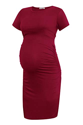 Smallshow Damen Umstandskleid Kurzarm Umstandsmode Kleid Sommer,Wine,L von Smallshow