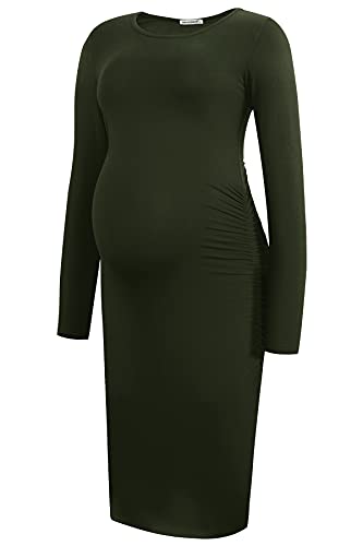 Smallshow Damen Umstandskleid Lange ärmel Umstandsmode Kleid,Army Green,L von Smallshow