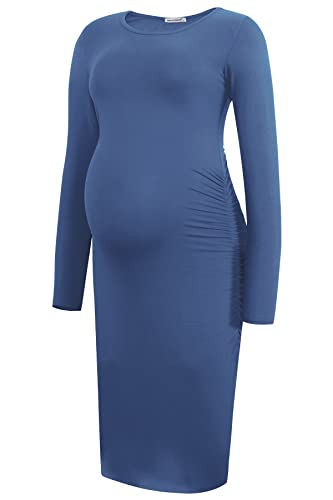 Smallshow Damen Umstandskleid Lange ärmel Umstandsmode Kleid,Grey Blue,L von Smallshow