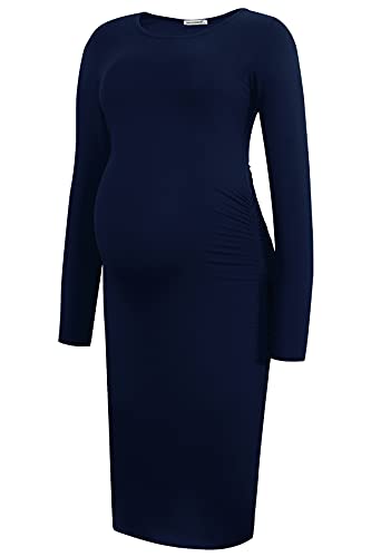 Smallshow Damen Umstandskleid Lange ärmel Umstandsmode Kleid,Navy,M von Smallshow