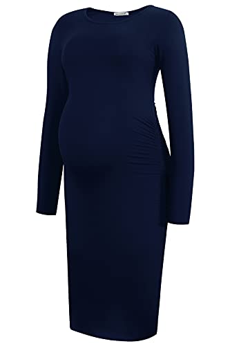 Smallshow Damen Umstandskleid Lange ärmel Umstandsmode Kleid,Navy,XL von Smallshow