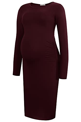 Smallshow Damen Umstandskleid Lange ärmel Umstandsmode Kleid,Wine,L von Smallshow