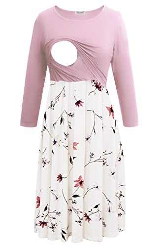 Smallshow Damen Umstandskleid Stillkleid 3/4 Arm Kleid zum Stillen, Pink-SVP033, Groß von Smallshow