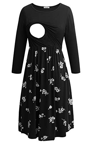 Smallshow Damen Umstandskleid Stillkleid 3/4 Arm Kleid zum Stillen - - Groß von Smallshow