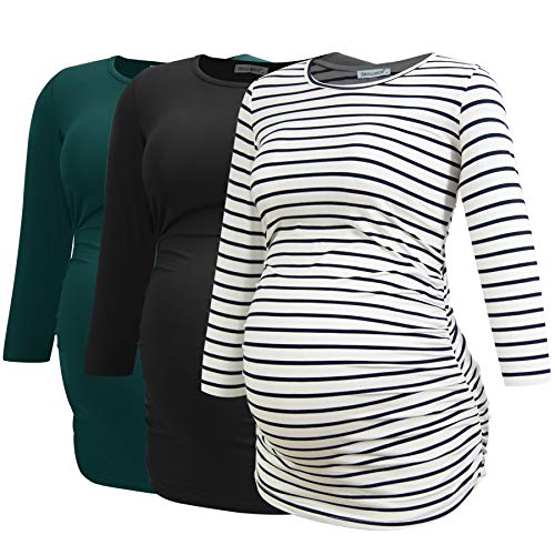 Smallshow Damen Umstandsmode Tops 3/4 Arm Tunika Schwangerschaft Kleidung Shirt 3er Pack - - XX-Large von Smallshow