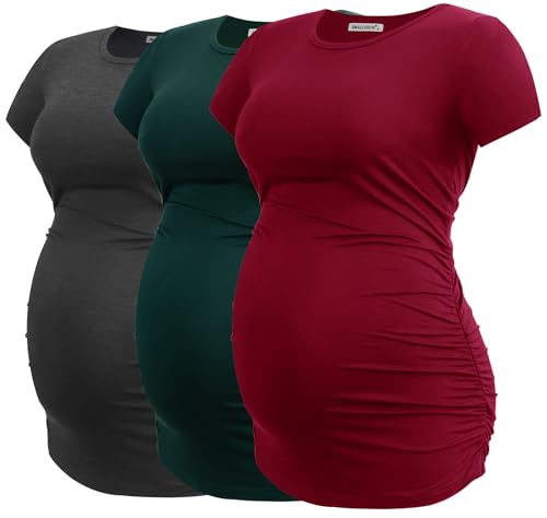 Smallshow Damen Umstandsmode Tops Seitlich Geraffte Schwangerschafts Umstandstop 3er Pack Deep Green-Deep Grey-Wine XXL Smallshow Damen Umstandsmode Tops Seitlich Geraffte Schwangerschafts Umstandstop 3er Pack Deep Green-Deep Grey-Wine XXL von Smallshow