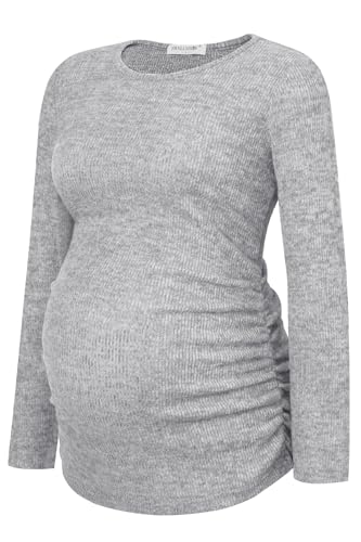 Smallshow Damen Umstandspullover Shirt Langarm Schwangerschaft Top Kleidung, Hellgrau, Mittel von Smallshow